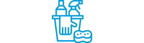 blue cleaning supplies bucket and sponge icon